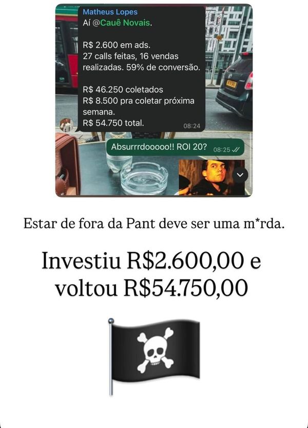 Matheus Lopes: R$2.600 em anúncios, 27 calls, 16 vendas, R$54.750.